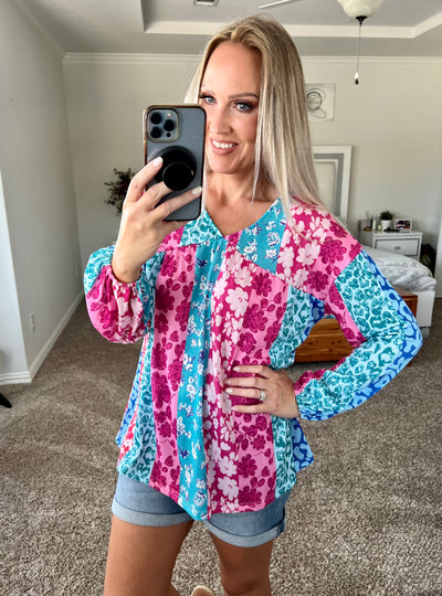 Melanie Mixed Print Patchwork Blouse