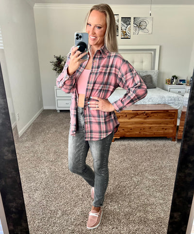 Farrah Light Flannel Plaid Long Sleeve Shirt