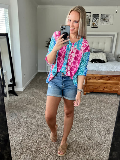 Melanie Mixed Print Patchwork Blouse