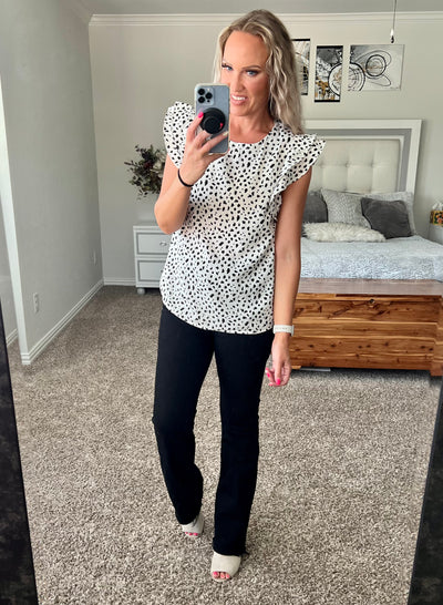 Harper Printed Round Neck Flutter Sleeve Top