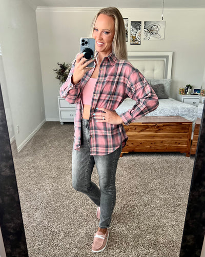 Farrah Light Flannel Plaid Long Sleeve Shirt