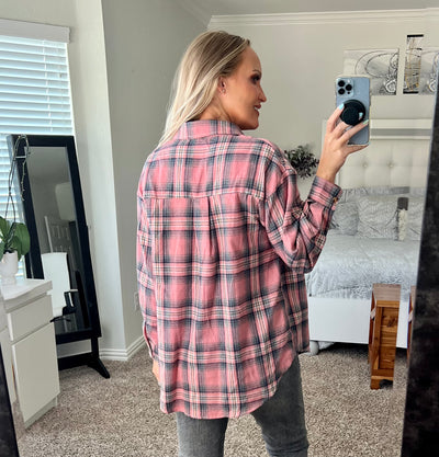 Farrah Light Flannel Plaid Long Sleeve Shirt
