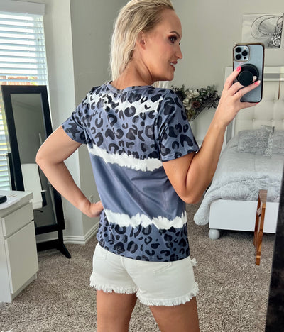 Tyra Leopard Color Block Tie Dyed Tee