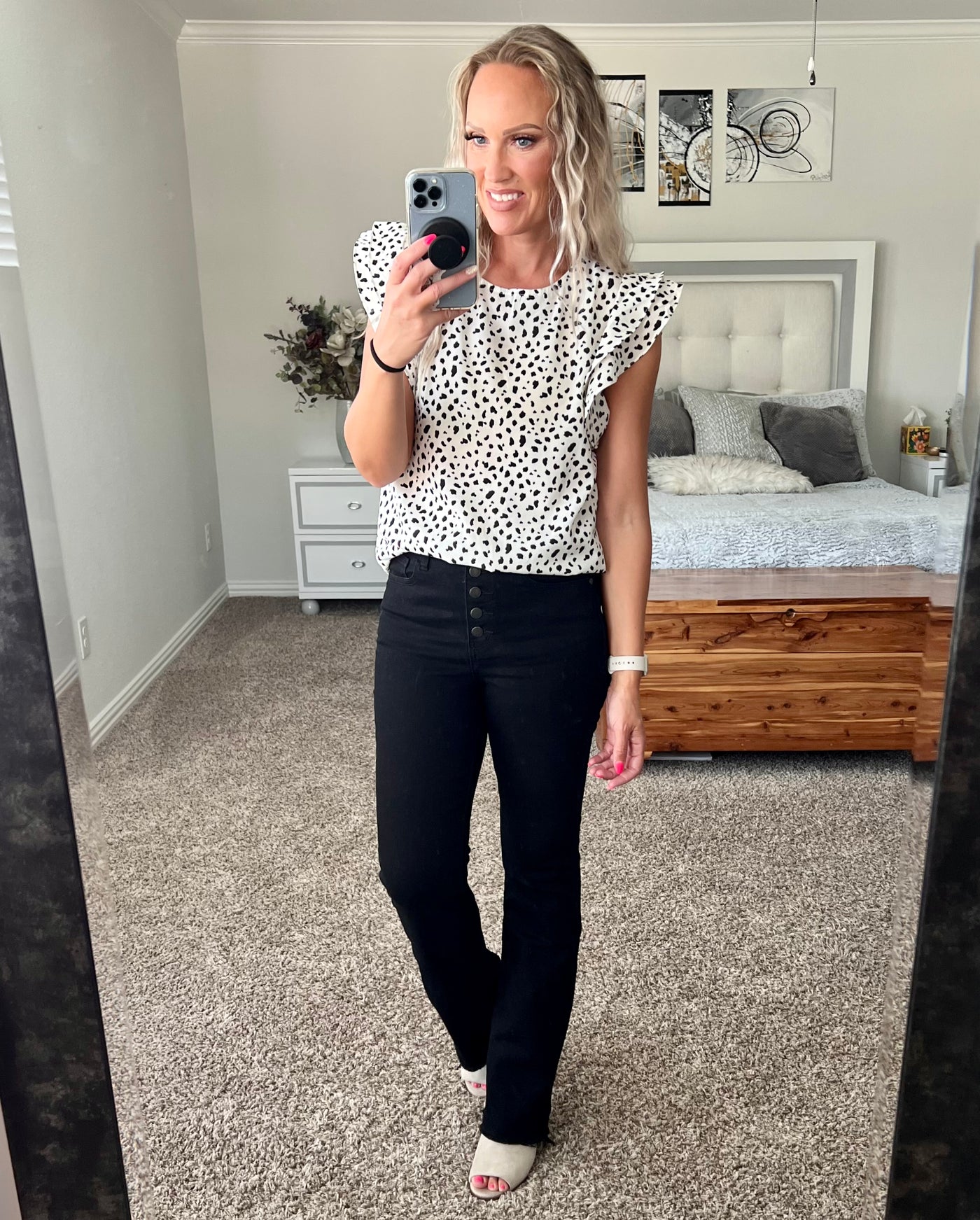 Harper Printed Round Neck Flutter Sleeve Top