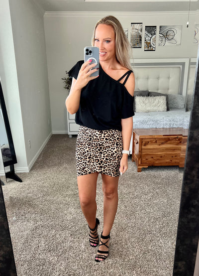 Erika Leopard Print Ruched Tulip Hem Mini Skirt