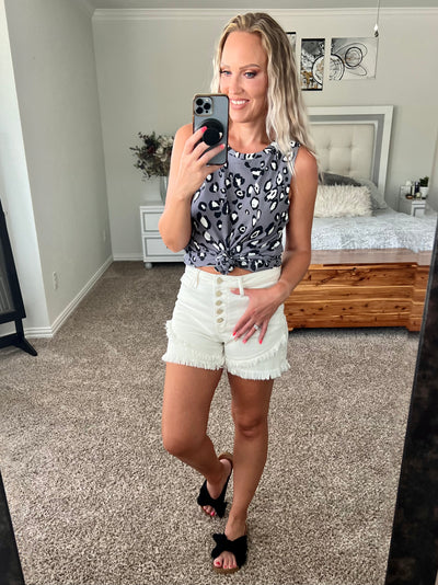 Daniela Leopard Print Round Neck Tank