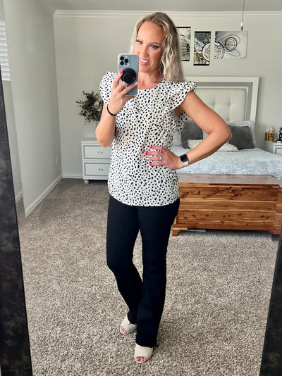 Harper Printed Round Neck Flutter Sleeve Top