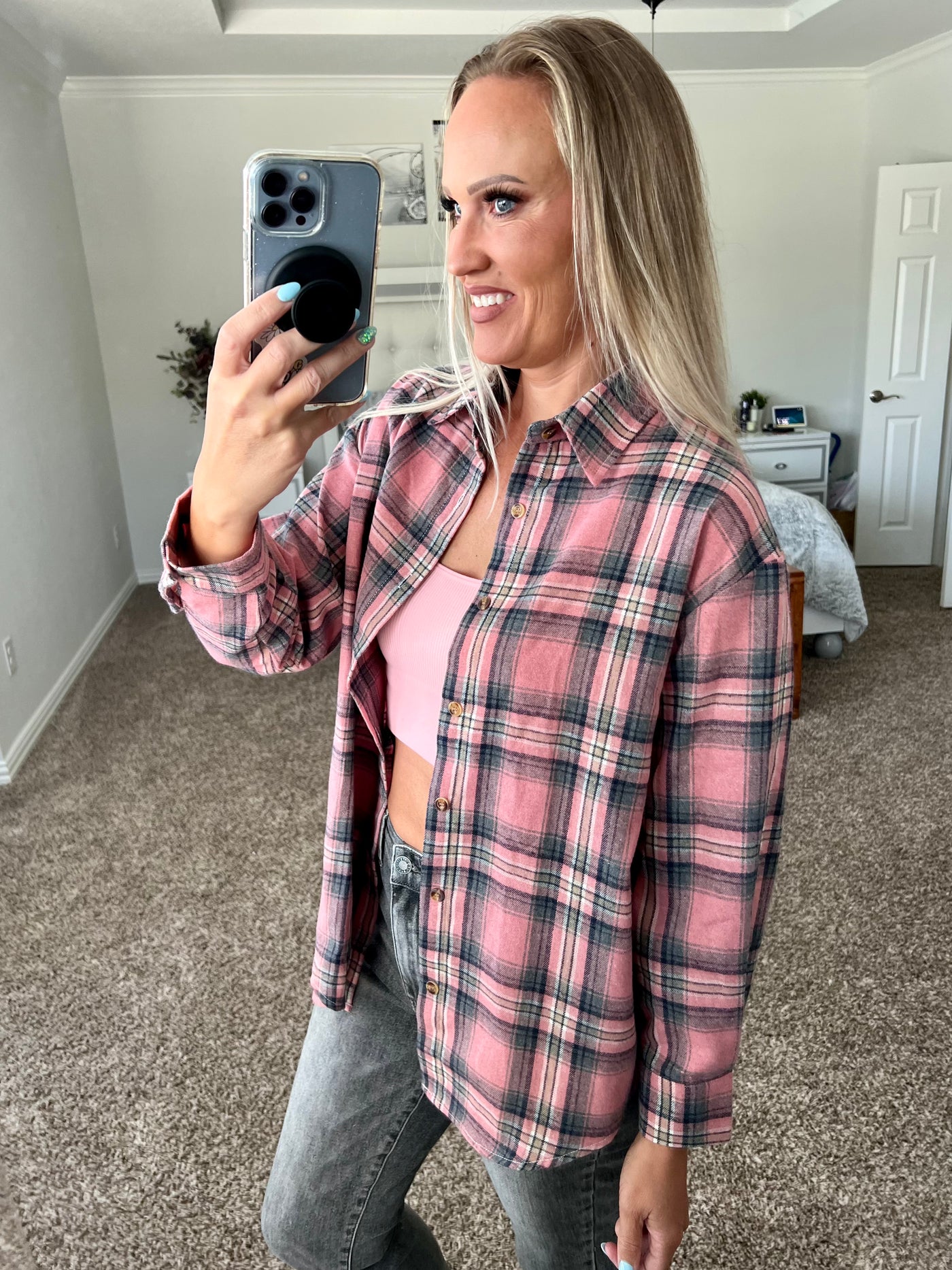 Farrah Light Flannel Plaid Long Sleeve Shirt