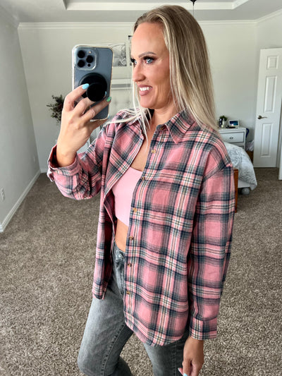 Farrah Light Flannel Plaid Long Sleeve Shirt