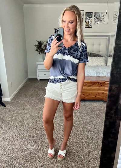 Tyra Leopard Color Block Tie Dyed Tee