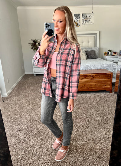 Farrah Light Flannel Plaid Long Sleeve Shirt