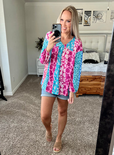 Melanie Mixed Print Patchwork Blouse
