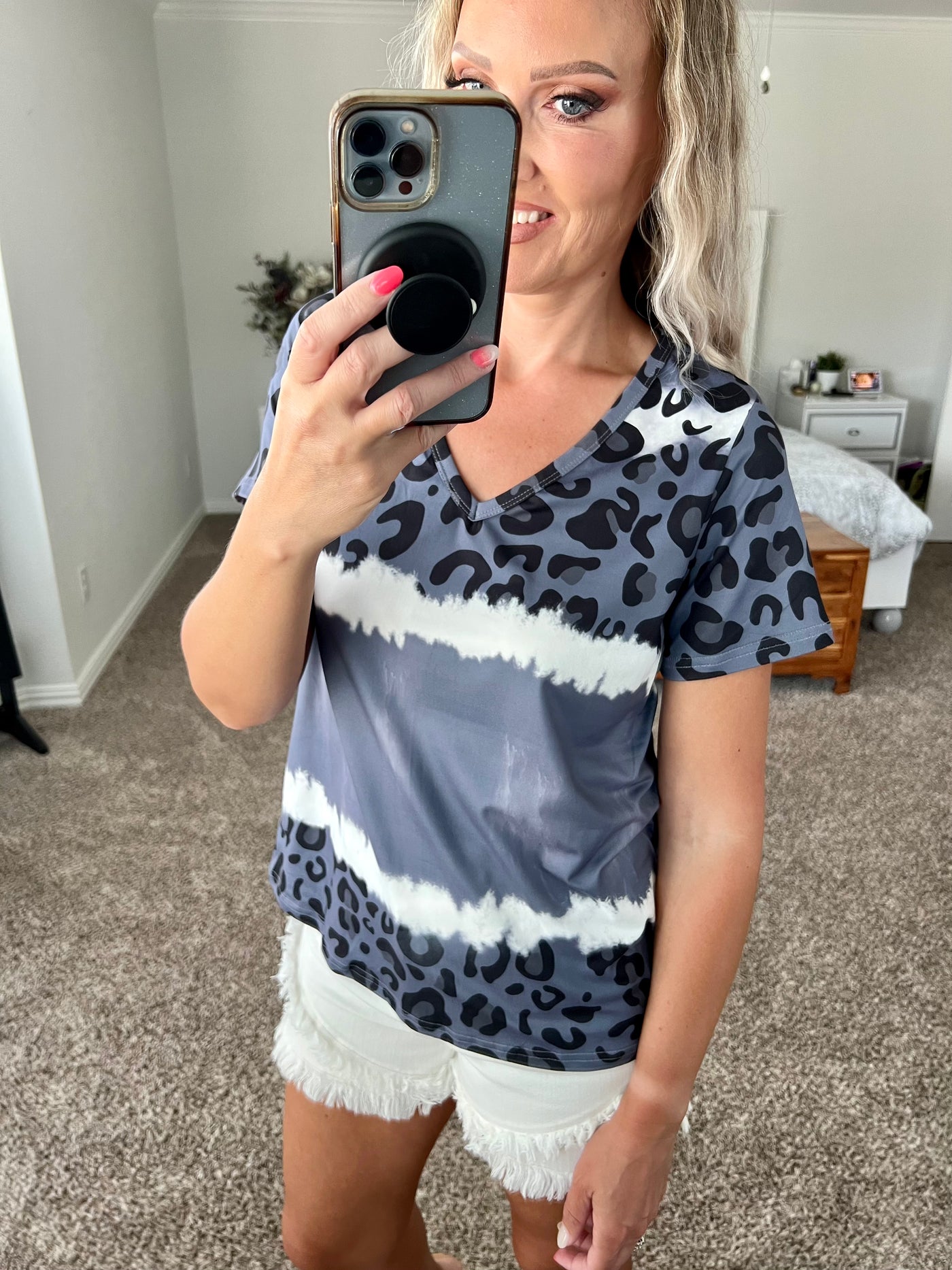 Tyra Leopard Color Block Tie Dyed Tee