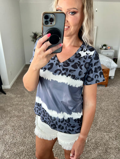 Tyra Leopard Color Block Tie Dyed Tee