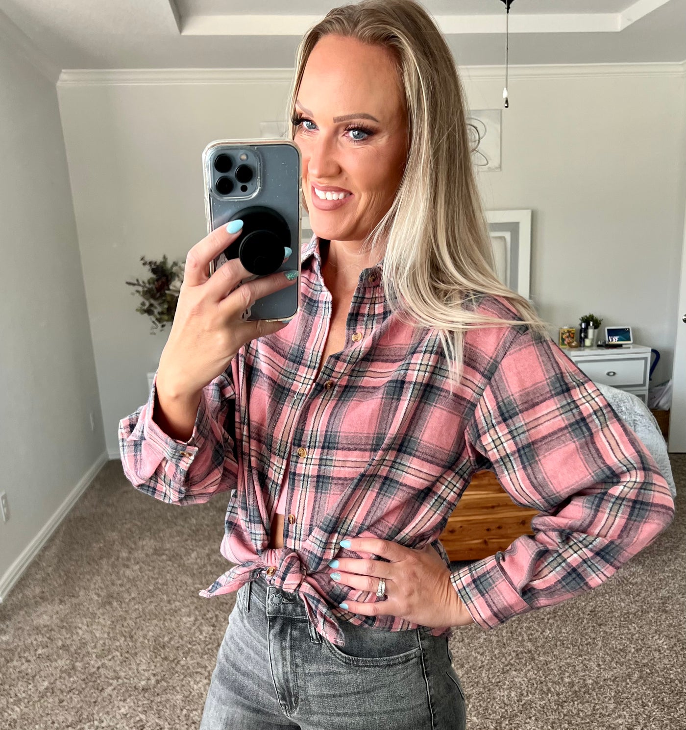 Farrah Light Flannel Plaid Long Sleeve Shirt
