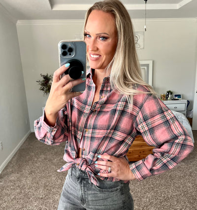 Farrah Light Flannel Plaid Long Sleeve Shirt