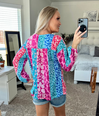 Melanie Mixed Print Patchwork Blouse