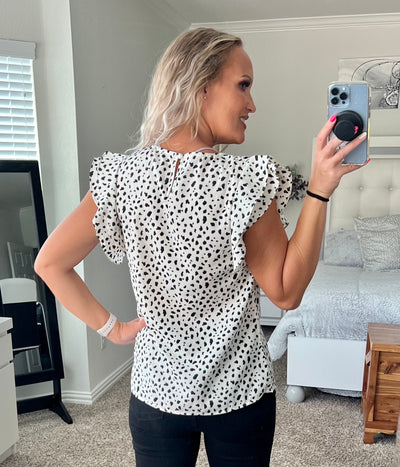 Harper Printed Round Neck Flutter Sleeve Top