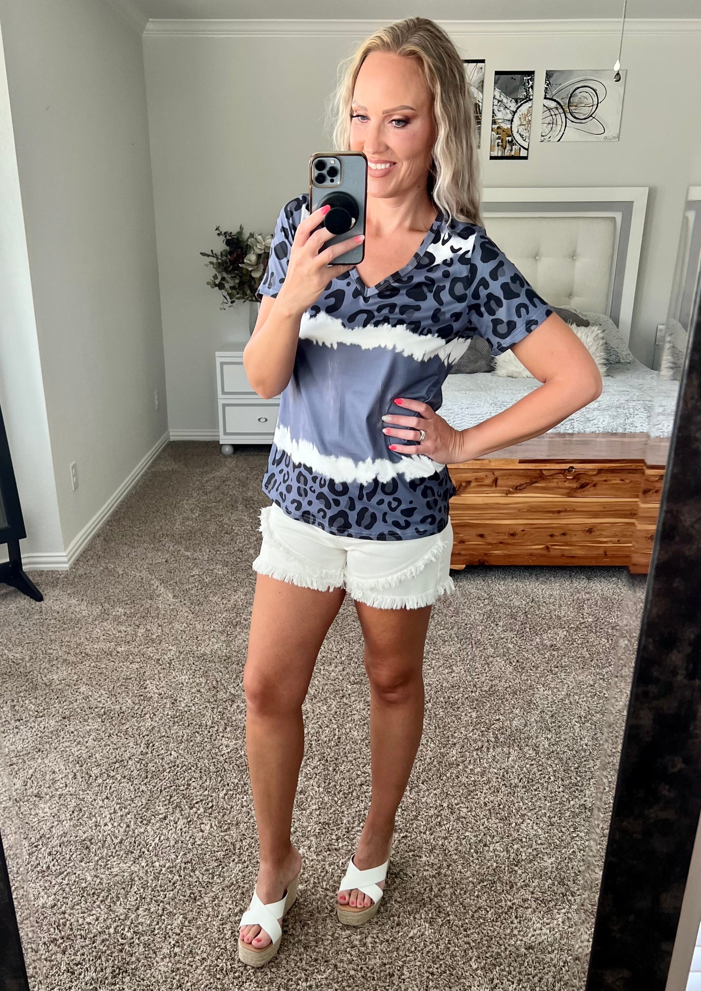 Tyra Leopard Color Block Tie Dyed Tee