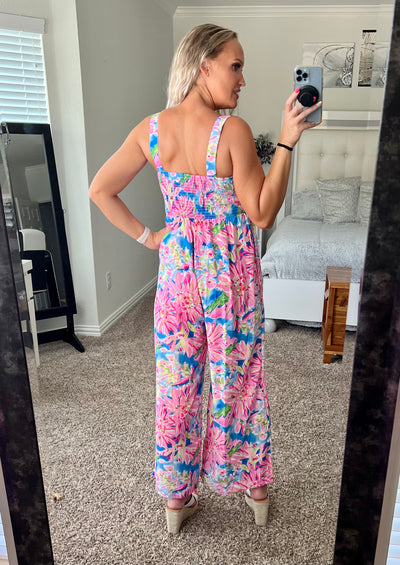 Leilani Floral Smocked Jumpsuit with Pockets