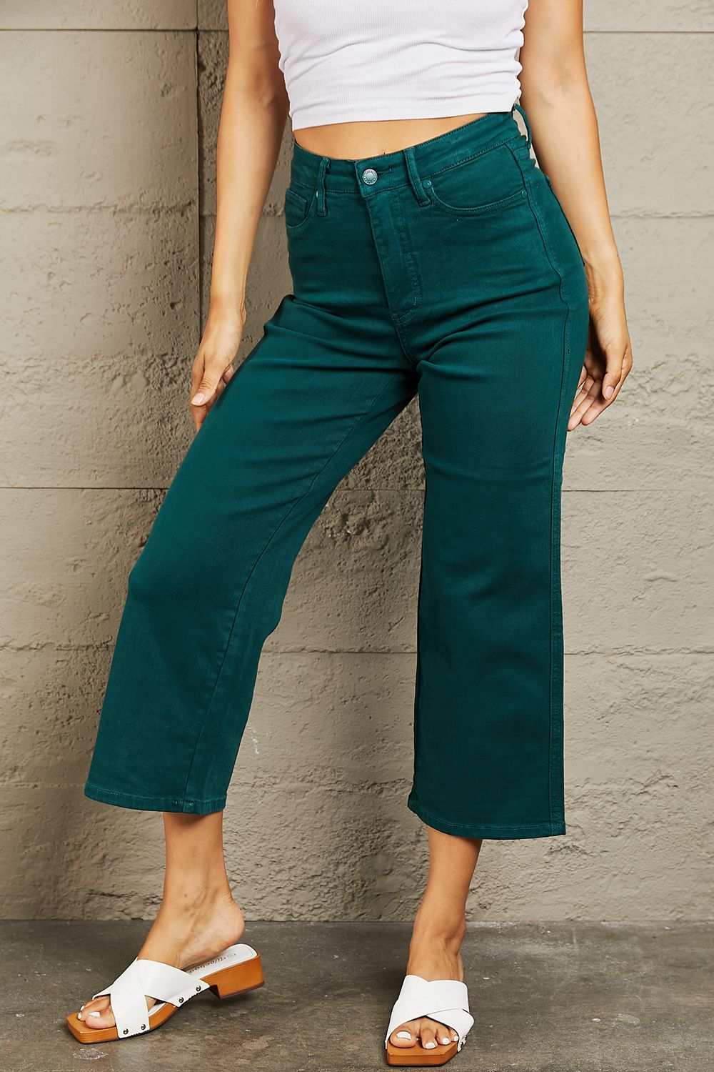 Hailey Tummy Control High Waisted Cropped Wide Leg Judy Blue Jeans