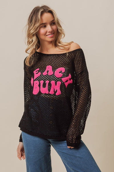Beach Bum Embroidered Knit Cover Up