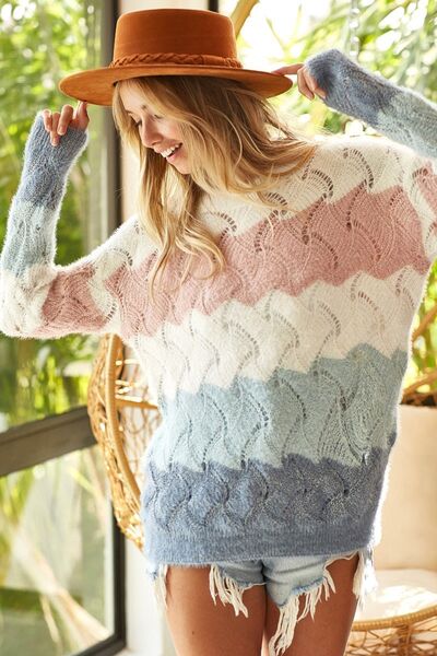 Leighton Color Block Openwork  Sweater