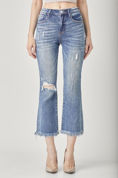 Ryann RISEN High Waist Distressed Cropped Bootcut Jeans