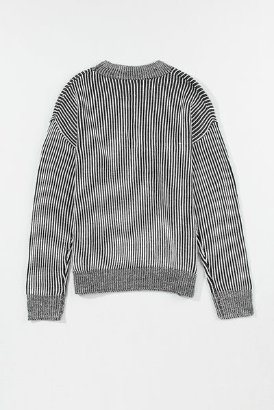 Savannah Ribbed Striped Mock Neck Dropped Shoulder Sweater