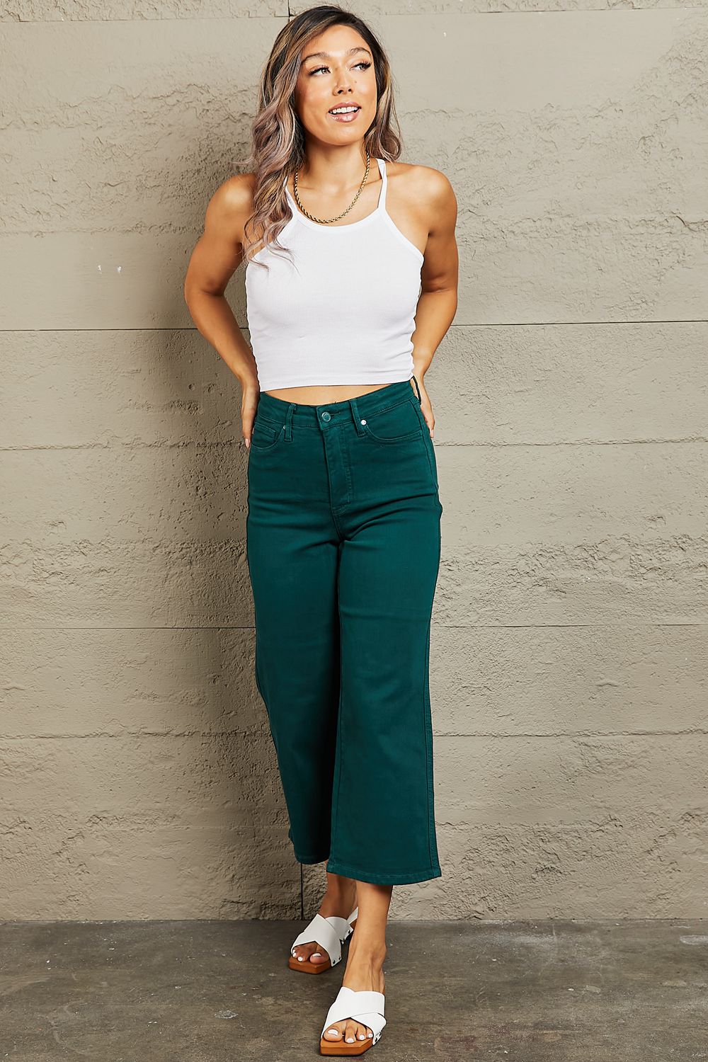 Hailey Tummy Control High Waisted Cropped Wide Leg Judy Blue Jeans