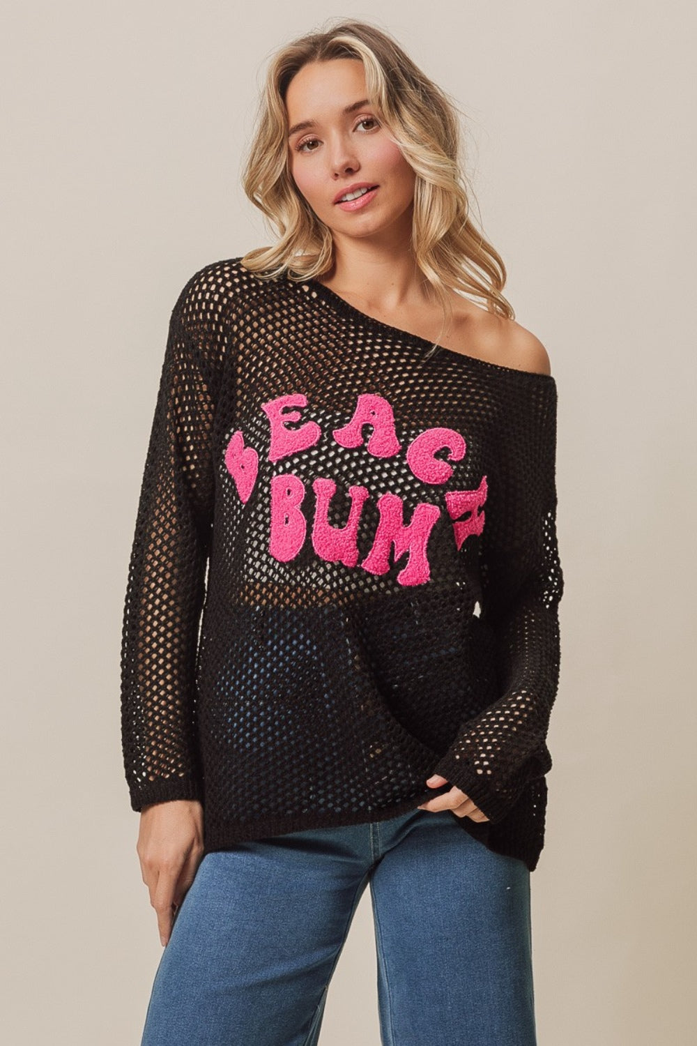 Beach Bum Embroidered Knit Cover Up