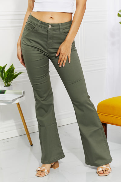Clementine High-Rise Bootcut Zenana Jeans in Olive
