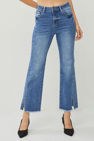 Trisha RISEN High Waist Raw Hem Slit Straight Jeans