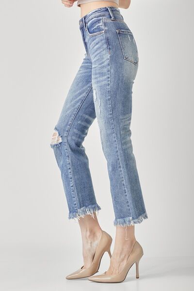 Ryann RISEN High Waist Distressed Cropped Bootcut Jeans