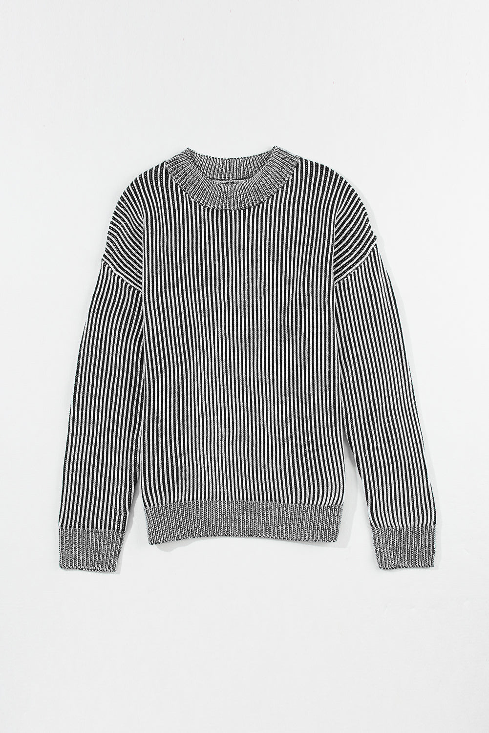 Savannah Ribbed Striped Mock Neck Dropped Shoulder Sweater