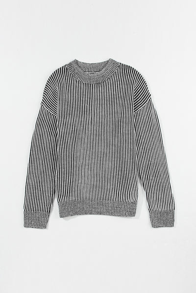 Savannah Ribbed Striped Mock Neck Dropped Shoulder Sweater