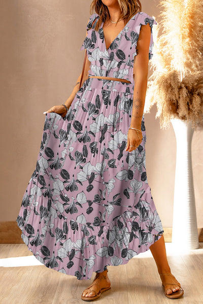 Stacia Printed Tie Back Cropped Top and Maxi Skirt Set