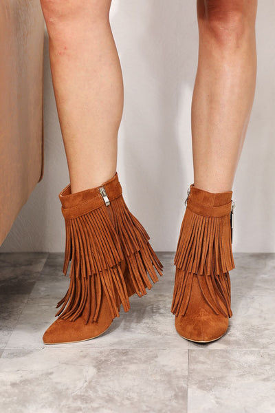 Miranda Fringe Tassel Wedge Ankle Booties