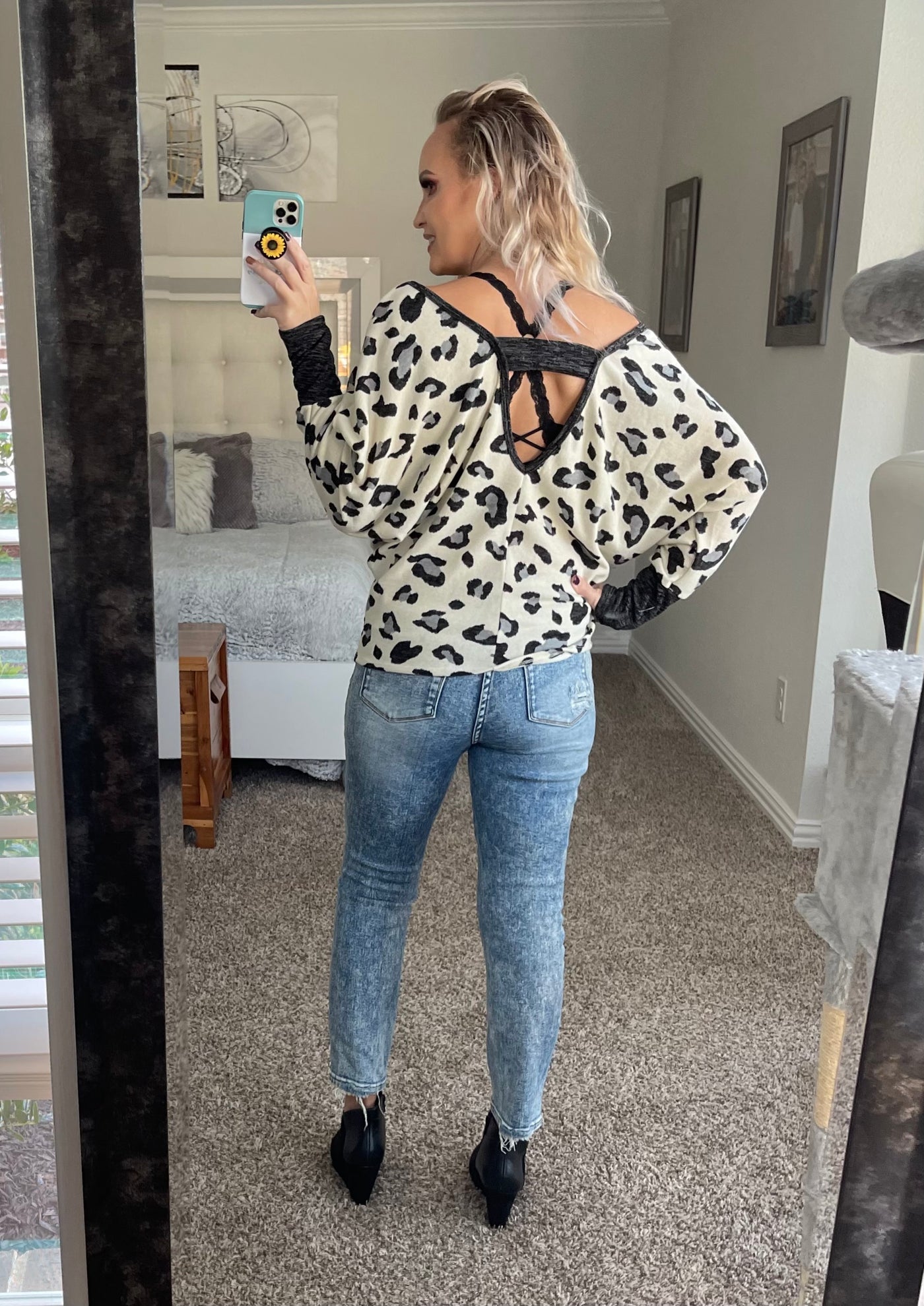 Leopard open back sweater