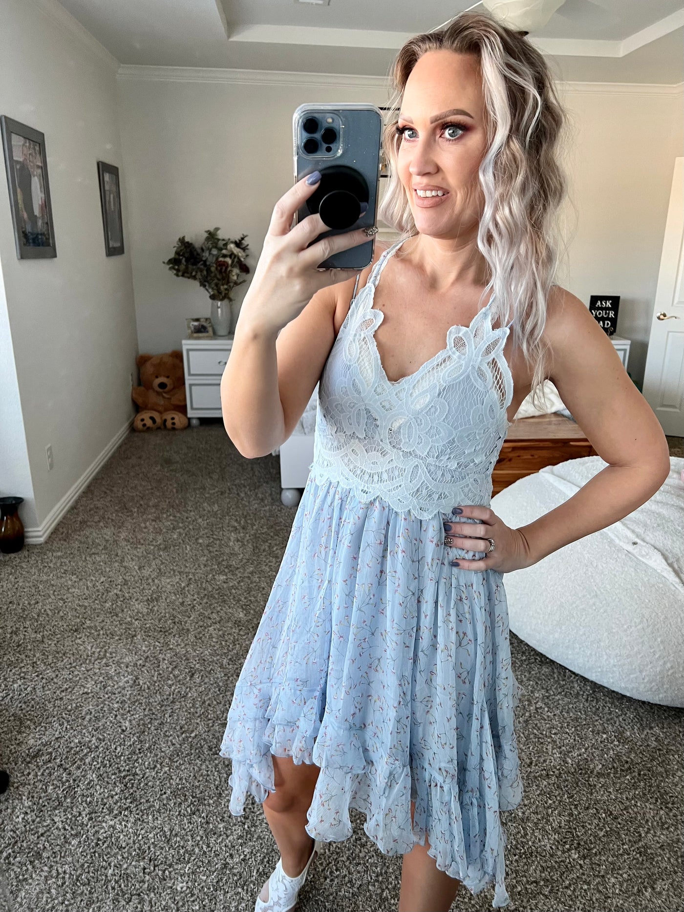 Lacey blue floral dress