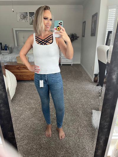 White square neck tank