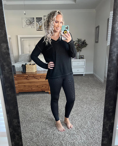 Waffle Knit V-neck Top