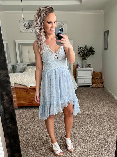 Lacey blue floral dress