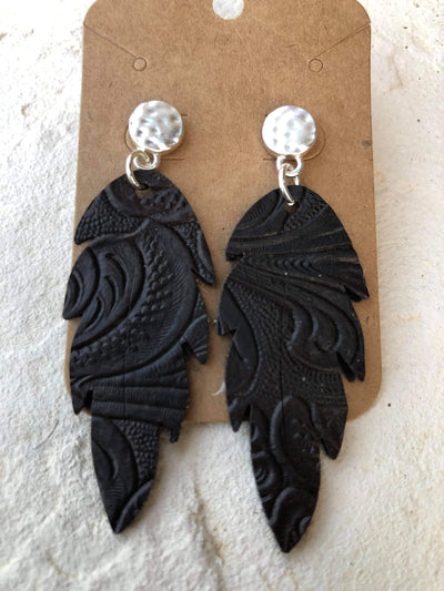 Leather leaf earrings