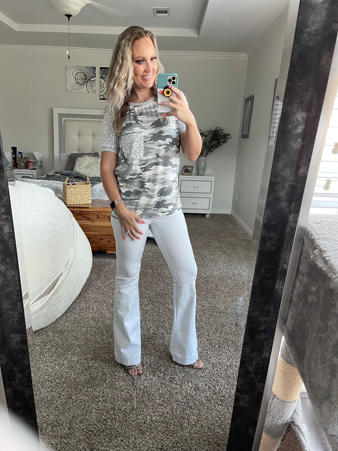 Gray camo leopard top