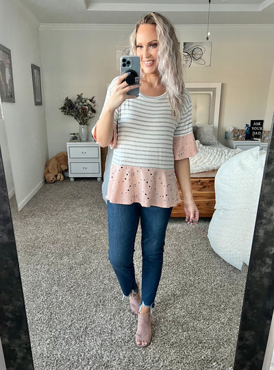 Stephanie Eyelet Ruffle Striped Top