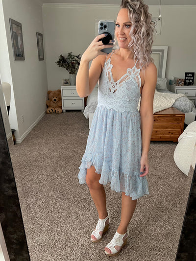 Lacey blue floral dress