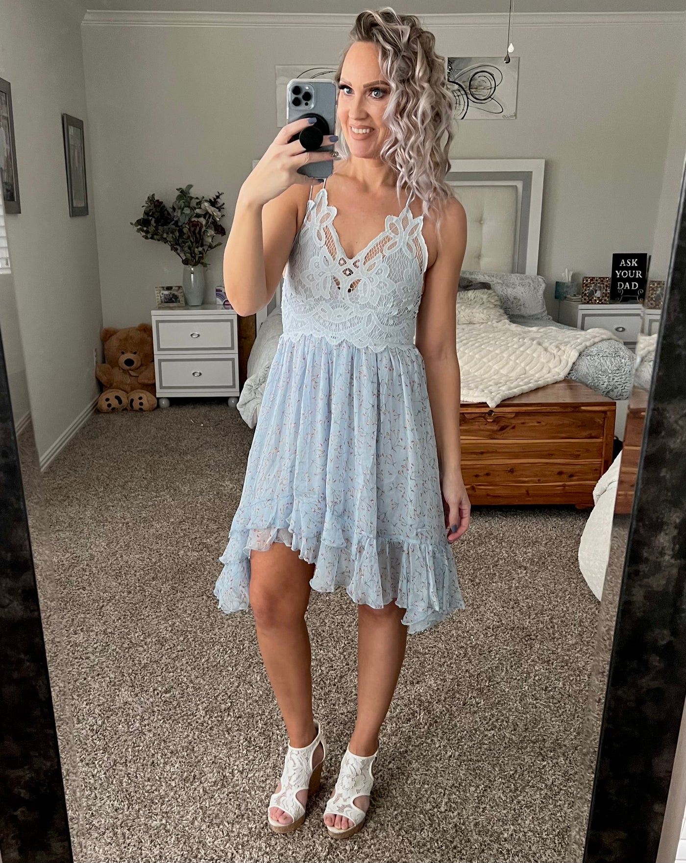 Lacey blue floral dress