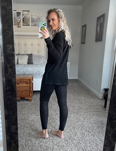 Waffle Knit V-neck Top