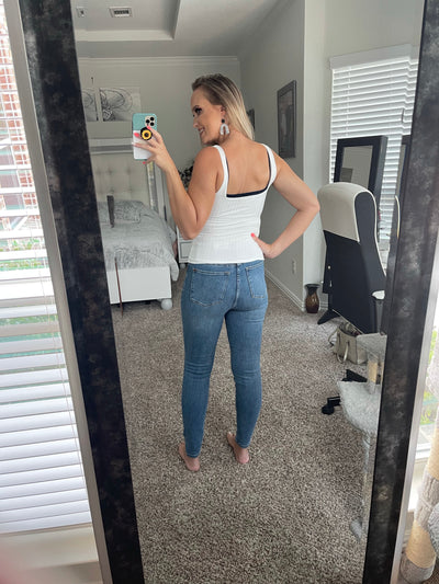 White square neck tank